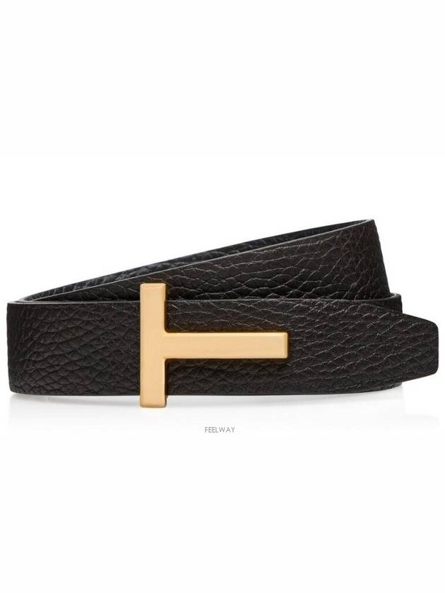 T Logo Reversible Leather Belt Black Brown - TOM FORD - BALAAN 2