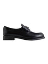 Brushed Triangle Logo Leather Loafers Black - PRADA - BALAAN 1