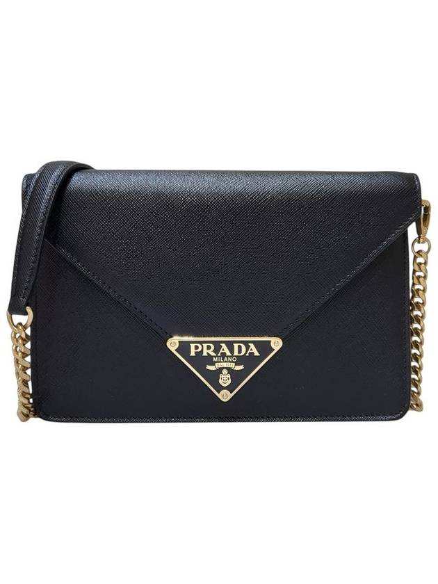 Women s 1BD318 Black Saffiano Triangle Logo Gold Chain Crossbody Bag - PRADA - BALAAN 1