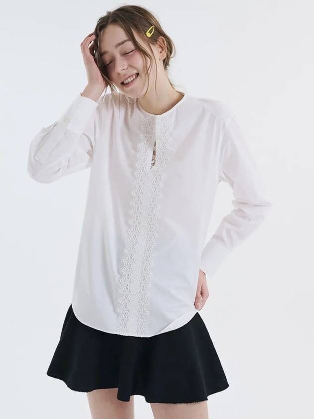 Lace round neck shirt white 0101 - VOYONN - BALAAN 10