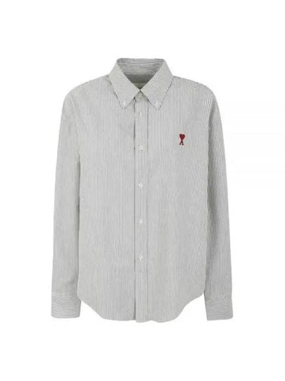 Small Heart Logo Oxford Button Down Long Sleeve Shirt Natural White - AMI - BALAAN 2