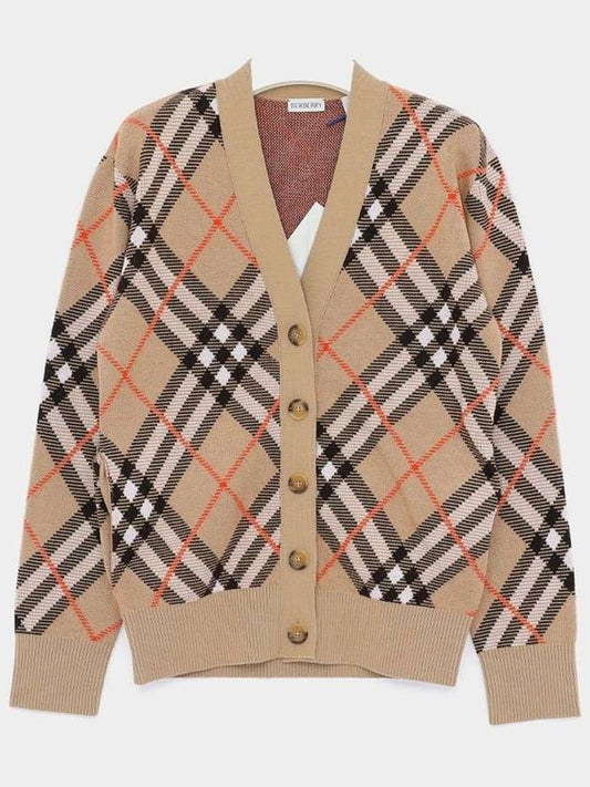 Check Wool Blend Cardigan Beige - BURBERRY - BALAAN 2