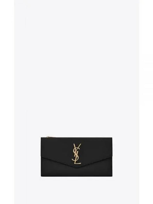 Monogram Uptown Grain De Poudre Embossed Leather Long Wallet Black - SAINT LAURENT - BALAAN 2