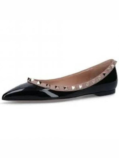 Women's Rockstud Patent Leather Ballerina Black - VALENTINO - BALAAN 2