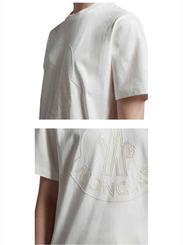 Embroidered Logo Crew Neck Short Sleeve T-Shirt Off White - MONCLER - BALAAN 6