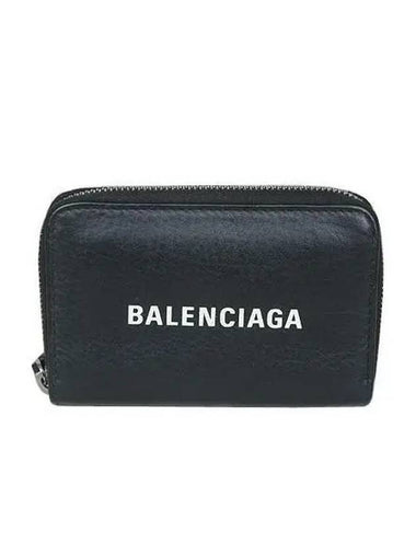 505049 White Logo Black Leather Zipper Card Wallet - BALENCIAGA - BALAAN 1