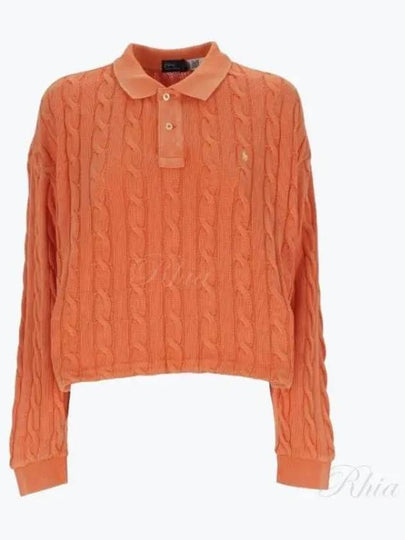 Embroidered Logo Pony Cable Long-Sleeve Collar Knit Top Orange - POLO RALPH LAUREN - BALAAN 2