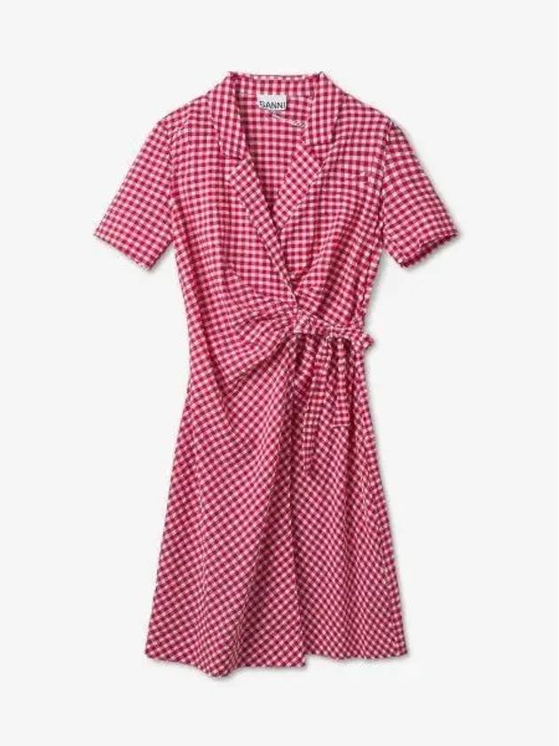 Seersucker Check Midi Dress Red - GANNI - BALAAN 2