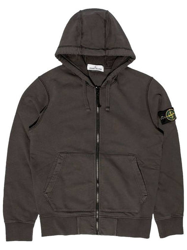 Men's Waffen Patch Fleece Zip Up Hoodie Dark Grey - STONE ISLAND - BALAAN 1