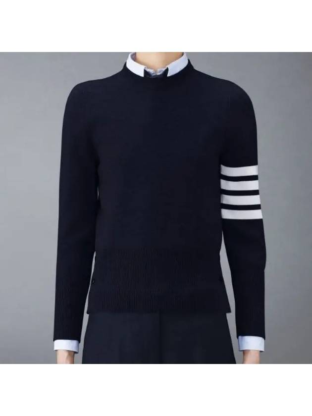 4-Bar Milano Stitch Crew Neck Knit Top Navy - THOM BROWNE - BALAAN 2