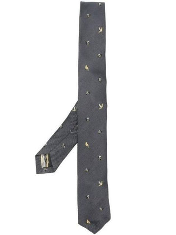 All Over Birds Bee Icon Classic Tie Grey - THOM BROWNE - BALAAN 1