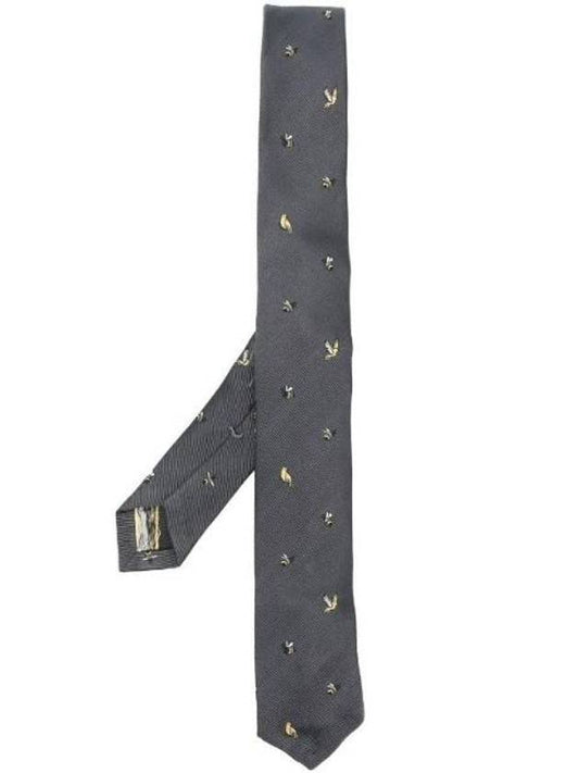 All Over Birds Bee Icon Classic Tie Grey - THOM BROWNE - BALAAN 1