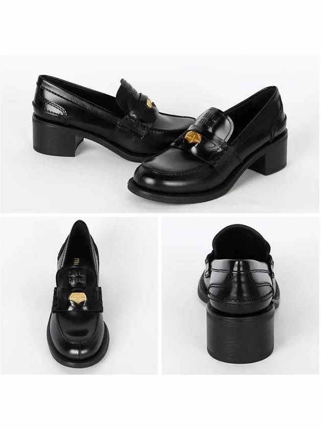 Penny Brushed Heel Leather Loafer Black - MIU MIU - BALAAN 3