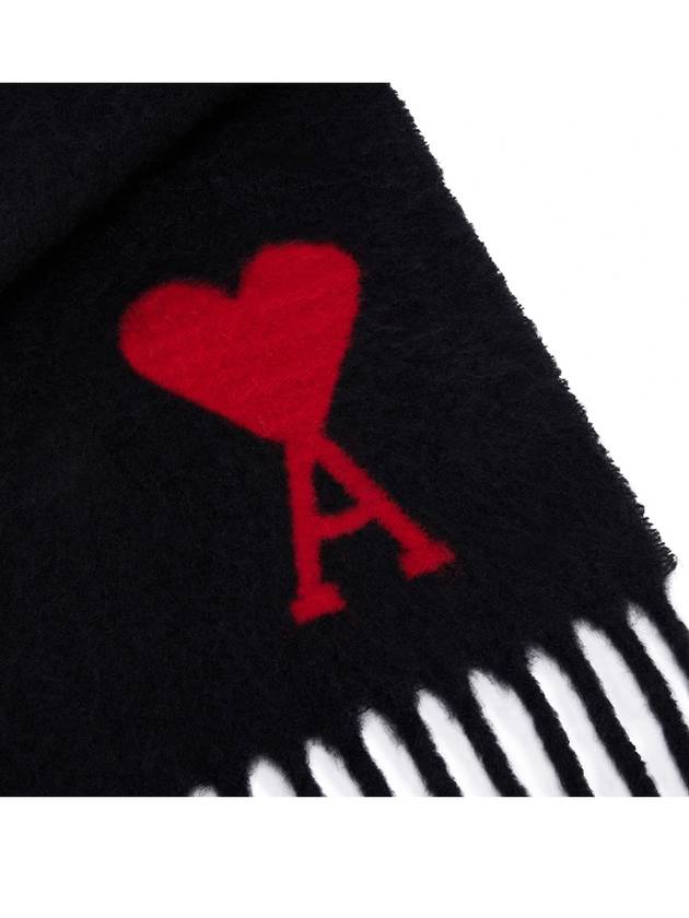 Heart Logo Oversized Wool Fringe Scarf Black - AMI - BALAAN 6