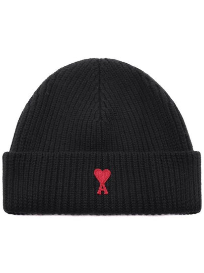 Heart Logo Wool Beanie Black - AMI - BALAAN 2