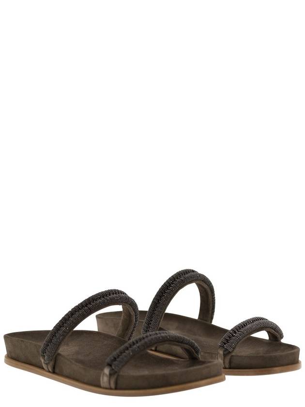 Double Straps Suede Slippers Brown - BRUNELLO CUCINELLI - BALAAN 5