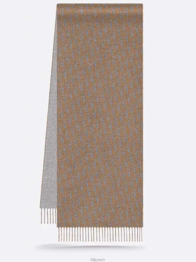 Dior Oblique Double Sided Scarf Gray Brown Wool Cashmere - DIOR - BALAAN 4