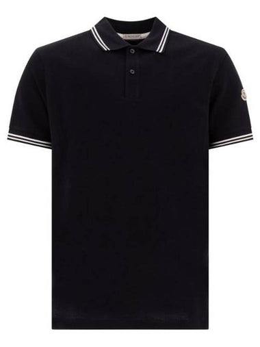 Stripe Trim Cotton Polo Shirt Dark Blue - MONCLER - BALAAN 1