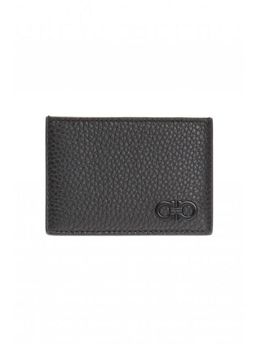 Gancini Logo Leather Card Wallet Black - SALVATORE FERRAGAMO - BALAAN 1