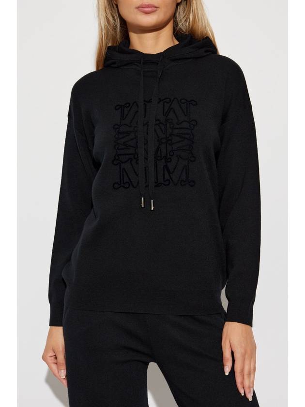 Embroidered Logo Drawstring Hoodie Black - MAX MARA - BALAAN 4