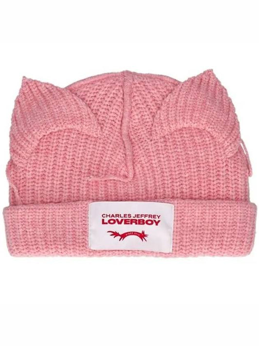 Charles Jeffrey Loverboy Logo Patch Chunky Ears Lambswool Beanie Pink - CHARLES JEFFREY LOVERBOY - BALAAN 1