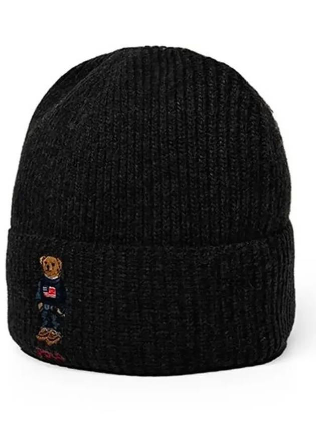 Embroidered Bear Knit Wool Beanie Black - POLO RALPH LAUREN - BALAAN 6