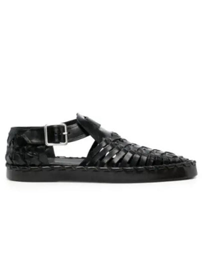 Woven Flat Leather Sandals Black - JIL SANDER - BALAAN 2