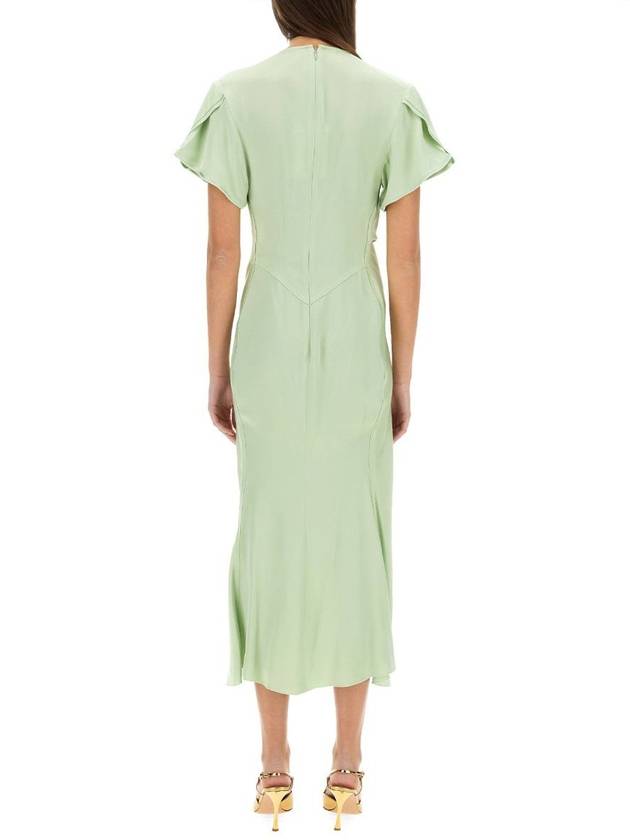 Victoria Beckham Gathered V-Neck Midi Dress - VICTORIA BECKHAM - BALAAN 3