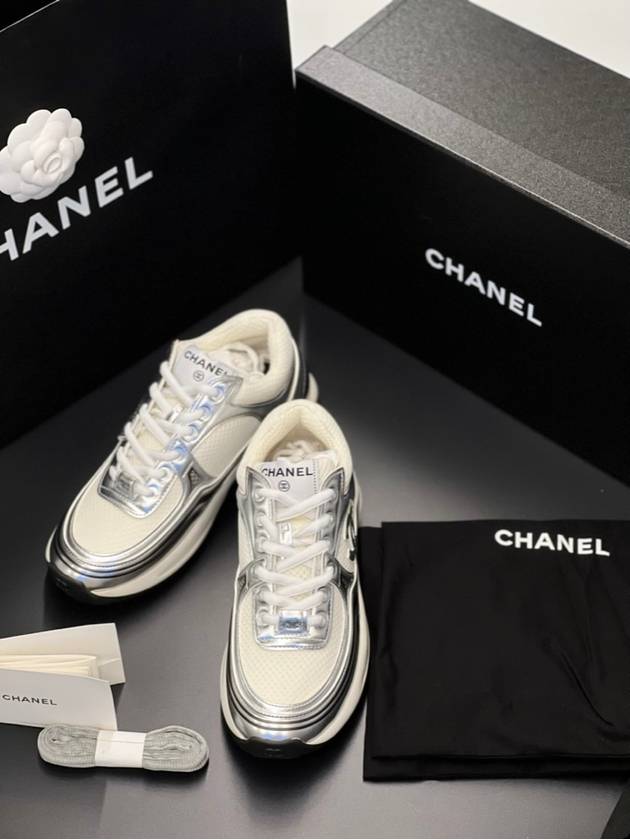 Fabric Laminated Low Top Sneakers Silver - CHANEL - BALAAN 10