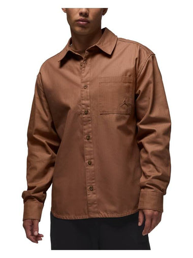 Jordan Essential Button Down Long Sleeve Shirt Akio Brown - NIKE - BALAAN 1