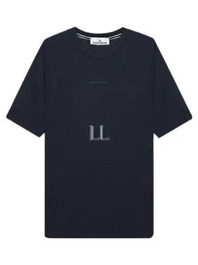 Small Logo Print Short Sleeve T-Shirt Navy - STONE ISLAND - BALAAN 2