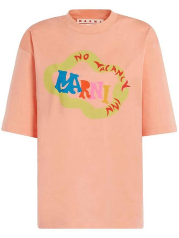 No Vacation In Snake Logo Print Short Sleeve T-Shirt Light Peach - MARNI - BALAAN 1