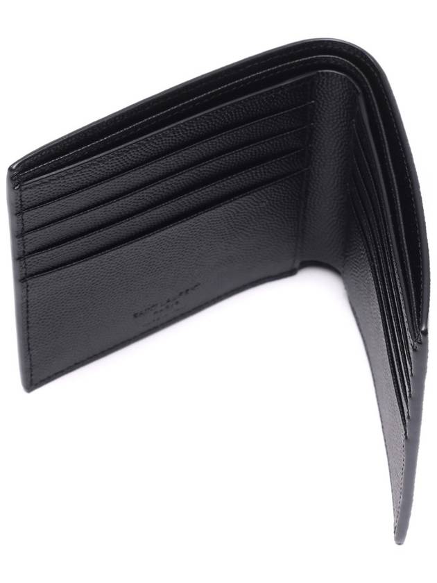 Classic Logo Textured Leather Half Wallet Black - SAINT LAURENT - BALAAN 7