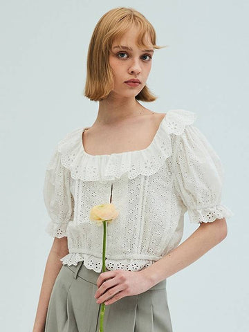 Lace Ruffle Crop Blouse White - OPENING SUNSHINE - BALAAN 1