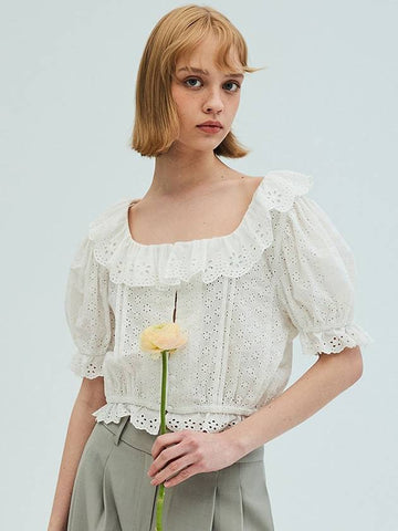 Lace Ruffle Crop Blouse White - OPENING SUNSHINE - BALAAN 1