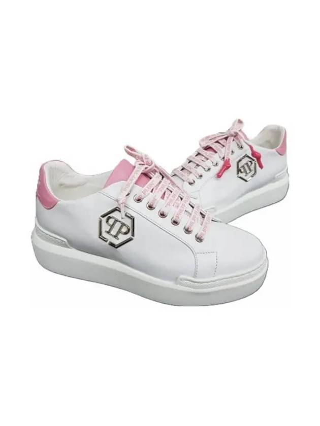 Pink Heel Tab Leather Low Top Sneakers White - PHILIPP PLEIN - BALAAN 3