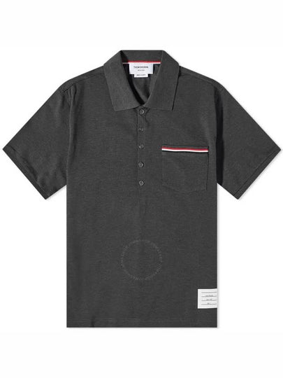 Men's Three Stripes Pocket Mercerized Short Sleeve Polo Shirt Dark Grey - THOM BROWNE - BALAAN 2