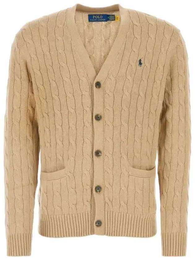 Pony Logo Cable Knit Cardigan Beige - POLO RALPH LAUREN - BALAAN 2