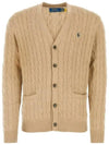 Pony Logo Cable Knit Cardigan Beige - POLO RALPH LAUREN - BALAAN 3