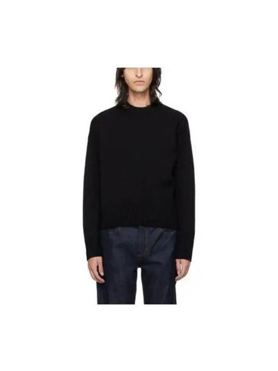 Cropped Crew Neck Knit Top Black - AMI - BALAAN 2