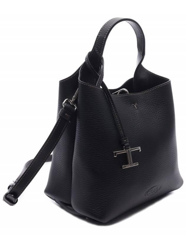 Logo Mini Leather Tote Bag Black - TOD'S - BALAAN 4