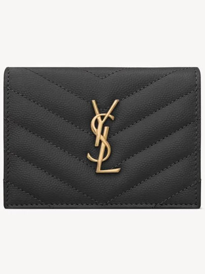 Monogram Caviar Leather Flap Card Wallet Black - SAINT LAURENT - BALAAN 2