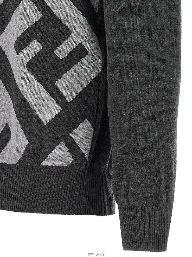 Monogram Jacquard Wool Crewneck Knit Top Grey - FENDI - BALAAN 4