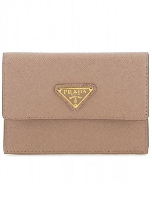 triangle logo leather card wallet pink - PRADA - BALAAN.