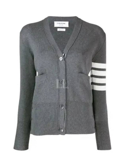 Cotton 4-Bar Milano Classic V-Neck Cardigan Medium Grey - THOM BROWNE - BALAAN 2