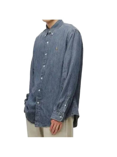 Custom Fit Denim Long Sleeve Shirt Blue - POLO RALPH LAUREN - BALAAN 1