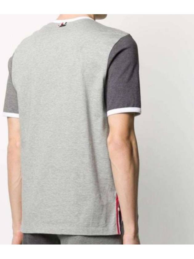 Men's Cotton Jersey Ringer Short Sleeve T-Shirt Gray - THOM BROWNE - BALAAN 4