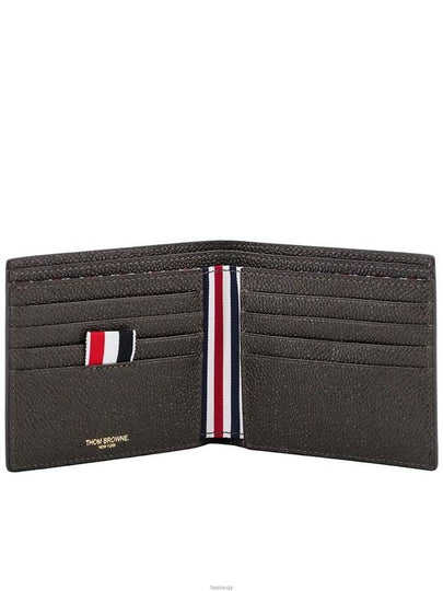 Pebble Grain Leather Half Wallet Dark Brown - THOM BROWNE - BALAAN 2