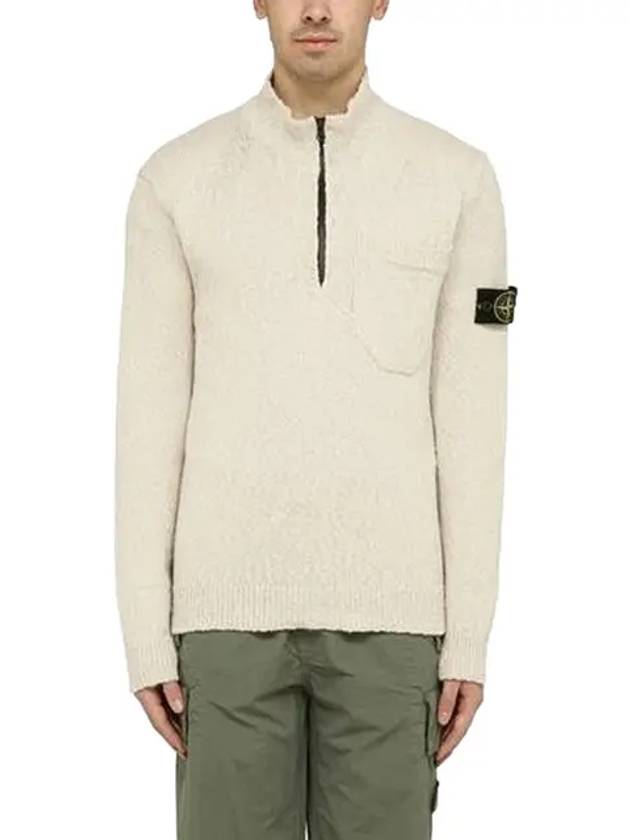 Badge Half Zip-Up Knit Top White - STONE ISLAND - BALAAN 3