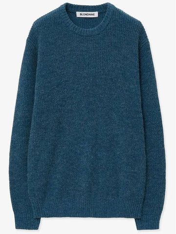 Crew neck rib knit sweater melange blue - BLONDNINE - BALAAN 1